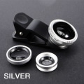 Miniatyrbilde 1 av 9: 3-i-1 Fisheye Vidvinkel Mikro Kameralinse for iPhone Xiaomi Redmi 3-i-1 Zoom Fisheye-linse på Smarttelefonlinser med Telefonklips Silver