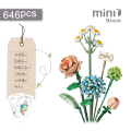 Miniatyrbillede 7 af 9: Mini Byggeklods Blomst DIY Kreativ Buket Boligindretning Potteplante 3D Model Samlet Klods Børnelegetøj Pigegave 1672 No box