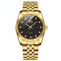 Miniatyrbilde 1 av 3: Herre Dame Klokke Vanntett Business Klokke Klokke Dame Herre Gullfarget Par Klokke All-gold men's black face