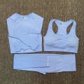 Pikkukuva 1 / 11: Joogasetit Saumaton Pitkähihainen Crop Top Korkeavyötäröiset Kuntosalileggingsit Naisille 3PcsSet-Blue M