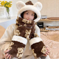Pikkukuva 5 / 8: Talvinen Korealaistyylinen Söpö Karhuhattu Kolmiosainen Setti Paksu Tuulenpitävä Lämmin Huivi Kolmiosainen Setti Yksiosainen Hattu Bear white two-piece set