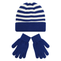 Miniatyrbilde 9 av 11: Hatt og hanskesett for gutter og jenter, stripet ullue, varmt hanskesett, todelt sett S size blue and white stripes