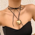 Miniatyrbilde 6 av 11: Goth Svart Fløyel Stort Hjerte Anheng Choker Halskjede for Kvinner Elegant Vev Knute Sløyfe Justerbart Kjede Nyttårs Smykker Waxy Thread Silver
