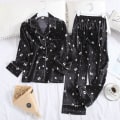 Miniatyrbild 1 av 5: Långärmad pyjamas Höst Is-silke Långärmad byxdress Tryck Mode Pyjamas Set Black L