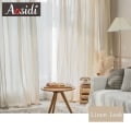 Pikkukuva 2 / 5: Beiget pellavatylliverhot olohuoneeseen Modernit pellavaiset läpikuultavat verhot makuuhuoneeseen Yksiväriset voile-verhot lastenhuoneen ikkunaverhoiksi Beige tulle curtains W400cm x H270cm