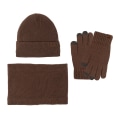 Miniatyrbillede 8 af 11: Vinterhue, halstørklæde og handsker, tre-delt sæt, fleeceforet, touch screen, udendørs kuldebeskyttelse, tyk strik Khaki three-piece set