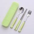 Pikkukuva 1 / 11: Kissankäpälä Astiasto Keraaminen Ruostumaton Teräs Astiasto Syömäpuikot Lusikka Haarukka Kannettava Astiasto Green Cat's Paw three-piece set