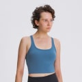 Miniatyrbilde 5 av 10: Yoga BH Smørmyk Racerback Crop Tank Topp Medium Støtte for Trening Fitness Løping Dark Green L