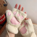 Miniatyrbilde 3 av 11: Kawaii Katteklo Hånd Plysj Hansker Kvinner Vinter Varme Korte Fingerløse Hansker Fluffy Bjørn Kattevotter Kostyme Halvfinger Votter D Plush Mittens One Size