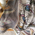 Miniatyrbillede 3 af 11: Mystiske Øjne Mønster Vævet Plaid Tæppe Væg Tæppe Sofa Seng Værelse Indretning Kvast Tråd Tæppe Stort Plaid Gobelin Picnic Måtte k 130x150cm