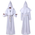 Pikkukuva 1 / 11: Keskiaikainen Halloween Kristillinen Munkki Pappi Kaapu Noita Velho Viitta Juhlat Kuolema Kummitus Vampyyri Paholainen Demoni Cosplay Puku Aikuisille White XL
