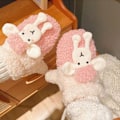 Miniatyrbillede 11 af 11: Bjørn Broderi Bløde Plys Handsker Kvinder Vinter Varme Tykke Fingerløse Vanter Piger Studenter Udendørs Varmer Gaver Håndbeskyttere C white One Size