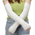 Miniatyrbillede 6 af 9: Lange strikkede fingerløse handsker til kvinder, vintermode, arm-, håndledsærmer, afslappede bløde varmere pige albuevanter, punk gotiske sorte handsker Wine Red length-50cm