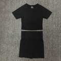 Pikkukuva 6 / 11: Joogasetit Saumaton Pitkähihainen Crop Top Korkeavyötäröiset Kuntosalileggingsit Naisille PantSet-Black L
