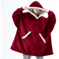 Miniatyrbilde 1 av 11: Vinter Oversized Hettegenser Teppe Med Ermer Fleece Genser Rutete Hette Dame Lomme Hettegenser Oversize Mykt Teppe hmy848 red One Size