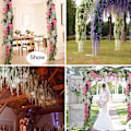 Miniatyrbillede 2 af 5: 2 stk. 1,8 m Wisteria Kunstig Blomsterranke Efeu Blad Guirlande Rattan Snore Blomster Bryllupsbue Dekoration Hjem Have Fest Dekoration White