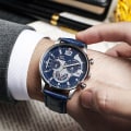 Miniatyrbillede 5 af 8: Læderbælte Business Ur Mode Ur Herreur Kalender Quartz Ur Herreur Black shell gold word
