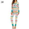 Miniatyrbild 2 av 7: Julpyjamas Matchande Familj Pyjamas Dam Pyjamas Set Topp Byxor Set V-ringad Mjuk Varm Tryckta Set Sovkläder Red XXL