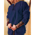 Miniatyrbild 1 av 5: Halloween Medeltida Renässans Cosplay Kostym Män Vikingar Pirat Toppar Retro T-shirts Tunika Forntida Slavisk Riddare Krigar Outfit Dark Blue L
