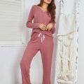 Miniatyrbilde 4 av 5: Pysjamas Loungewear-sett for kvinner, langermet bukse, damepysjamas, hjemmeklær, kryssribbet vinterpysjamassett Grey 2XL