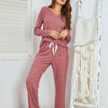 Pikkukuva 4 / 5: Naisten Pyjama Oloasut Pitkähihainen Housut Naisten Pyjamat Kotiasu Ristiinurakuvioinen Talvipyjamasetti Grey 2XL