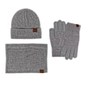 Miniatyrbild 5 av 11: Vintermössa Halsduk Handskar Tredelat Set Fleecefodrad Pekskärm Utomhus Kallt Väderskydd Förtjockad Stickad Red three-piece set