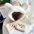 Pikkukuva 8 / 8: Talvinen Korealaistyylinen Söpö Karhuhattu Kolmiosainen Setti Paksu Tuulenpitävä Lämmin Huivi Kolmiosainen Setti Yksiosainen Hattu Bear coffee color three-piece set