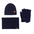 Miniatyrbillede 6 af 11: Vinterhue, halstørklæde og handsker, tre-delt sæt, fleeceforet, touch screen, udendørs kuldebeskyttelse, tyk strik Denim blue three-piece set
