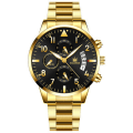 Miniatyrbillede 1 af 9: Herre Stålbælte Falsk Tre-Øje Business Digital Vægt Herre Kalender Mode Quartz Ur Gold strap