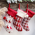 Pikkukuva 4 / 8: Uudet joulukoristeet Neulotut joulusukat Villalankasukat Punavalkoinen Hirvi Lahjakassi Lasten Lahjakassi Christmas knitted small tree socks