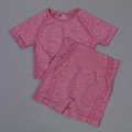 Pikkukuva 7 / 11: Joogasetti Urheilupuku Treenausvaatteet Lyhythihainen Crop Top Joogashortsit Naisille wine red set M
