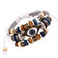 Miniatyrbillede 10 af 11: Populær ornament ny perlebesat øjne kvæglæder armbånd udtræks justerbar par læderarmbånd Brown snap button