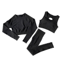 Miniatyrbild 10 av 11: Yoga Set Långärmad Crop Top T-shirt Leggings Träningsdräkt För Kvinnor Original Black Set S