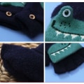 Miniatyrbilde 3 av 10: Småbarn Vinterstrikkede Fingerløse Tegneseriehansker Tykke Varme Utendørs Skrive Konvertible Flip Top Halvfinger Votter 6-10 år Navy Dino