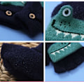 Miniatyrbillede 3 af 10: Småbørn Vinter Strikkede Fingerløse Tegneserie Handsker Tykke Varme Udendørs Skrive Konvertible Flip Top Halv Finger Vanter 6-10 År Gray Dino