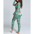 Miniatyrbild 3 av 6: Sexig Pyjamas för Kvinnor Julpyjamas Nyår Overall Sovkläder Knäppning Fram Bak Rumpa Öppen Baklucka Overall Julmönster Loungewear Red S