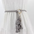 Miniatyrbillede 4 af 4: Fashionable kvinder ensfarvet flettet kvastbælte Boho piger tynde taljereb strikkede bælter til kjole taljebånd tilbehør Camel One Size