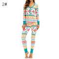Miniatyrbild 6 av 6: Julpyjamas Matchande Familj Pyjamas Dam Pyjamasset Topp Byxor Set Full Längd Regular Mjuka Tryckta Set Sovkläder Blue XL