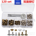 Pikkukuva 6 / 11: 480 kpl Metallisia Kaksipuolisia Niittejä Pyöreitä Nittejä DIY Nahkatyöhön Laukku Vyö Vaatteet Kenkien Lemmikkieläinten Pannan Kiinnitystyökalut 180pcs No Plier