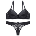 Miniatyrbilde 1 av 5: B C Cup Dame BH Sett Undertøy Blonde Stringtruser Sett Solid Sexy BH og Trusesett Black 75D
