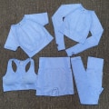 Pikkukuva 1 / 11: Joogasetit Saumaton Pitkähihainen Crop Top Korkeavyötäröiset Kuntosalileggingsit Naisille 5PcsSet-Blue L