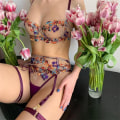 Miniatyrbillede 3 af 5: Aduloty Udsøgt Broderede Blomster Sexet Erotisk Undertøj Perspektiv Transparent BH Samlende Fristelse Kvinder Undertøj Fem Dele Khaki L