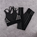 Miniatyrbild 1 av 11: Yoga Set Crop Top BH Shorts Leggings Träningskläder Aktiv Fitness Gym Kläder Black Long Set S