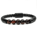 Miniatyrbild 2 av 8: Fashion Personlighet Herr Stenpärlarmband Läderrep Magnetlås Armband Tiger Eye volcanic rock