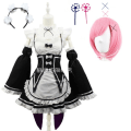 Miniatyrbild 10 av 11: Ram/Rem Cosplay Re:zero Kara Hajimeru Isekai Seikatsu svart blå röd Kostym Maid Servant Klänning package 8 XXL