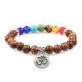 Miniatyrbillede 10 af 11: Herrearmbånd Træperler Kors 7 Chakra Healing Balance Onyx Armbånd & Armringe Ugle Bøn Reiki Buddha Kvinder Smykker Homme Elephant