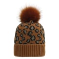 Miniatyrbilde 8 av 8: Høst og Vinter Strikket Lue Dame Leopardtrykk Ullstrikket Lue Moderne Varm Stor Pelsdusk Lue Yellow