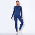 Pikkukuva 10 / 11: Naisten pitkähihainen jooga-asu urheiluun, kuntoiluun ja juoksuun sekä joogahousut 6301 long sleeve trousers suit-khaki L