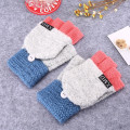 Miniatyrbilde 1 av 11: 2020 Vinter Varme Tykke Ullhansker Strikkede Flip Fingerløse Eksponerte Finger Tykke Hansker Uten Fingre Votter Dame Light grey One size