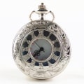 Miniatyrbillede 1 af 3: Taljekæde Quartz Lommeur Romersk Stil Udhulet Gammelt Ur Klassisk Retro Gammeldags Lommeur White steel